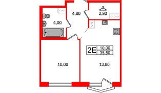 Квартира в ЖК Струны, 1 комнатная, 35.5 м², 5 этаж