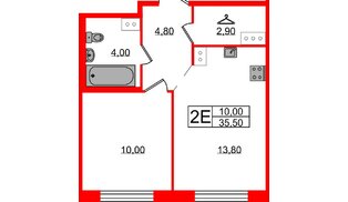Квартира в ЖК Струны, 1 комнатная, 35.5 м², 6 этаж