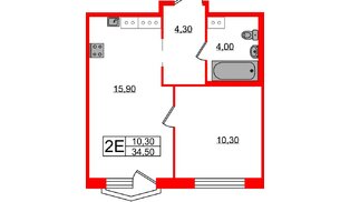 Квартира в ЖК Струны, 1 комнатная, 34.5 м², 9 этаж