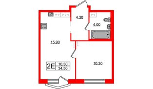 Квартира в ЖК Струны, 1 комнатная, 34.5 м², 11 этаж