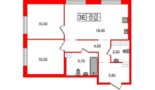 Квартира в ЖК Струны, 2 комнатная, 57.6 м², 16 этаж