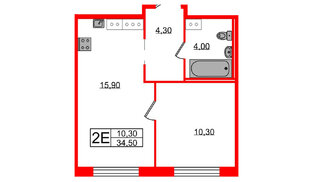 Квартира в ЖК Струны, 1 комнатная, 34.5 м², 7 этаж
