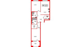 Квартира в ЖК Струны, 2 комнатная, 58.3 м², 4 этаж