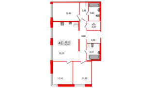 Квартира в ЖК Струны, 3 комнатная, 92.4 м², 9 этаж