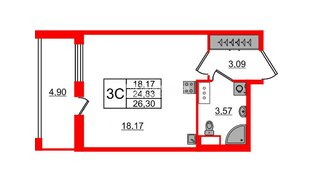 Квартира в ЖК Астра Континенталь, студия, 24.83 м², 4 этаж