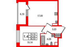 Квартира в ЖК «Астра Континенталь», 1 комнатная, 34.45 м², 3 этаж
