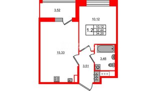 Квартира в ЖК Астра Континенталь, 1 комнатная, 32.44 м², 3 этаж