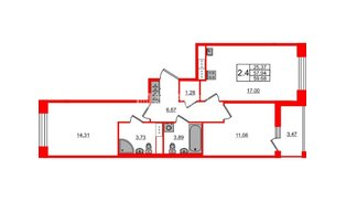 Квартира в ЖК Астра Континенталь, 2 комнатная, 57.94 м², 9 этаж