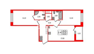 Квартира в ЖК Астра Континенталь, 2 комнатная, 61.34 м², 8 этаж