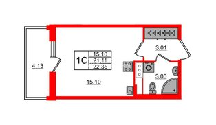 Квартира в ЖК «Астра Континенталь», студия, 21.11 м², 3 этаж