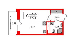 Квартира в ЖК «Астра Континенталь», студия, 21.27 м², 10 этаж