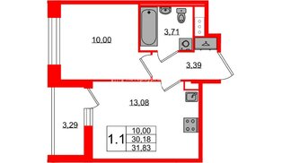 Квартира в ЖК «Астра Континенталь», 1 комнатная, 30.18 м², 7 этаж