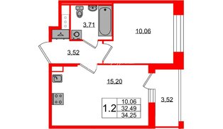 Квартира в ЖК «Астра Континенталь», 1 комнатная, 32.49 м², 11 этаж