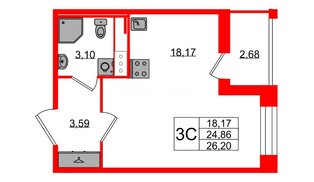 Квартира в ЖК «Астра Континенталь», студия, 24.86 м², 5 этаж