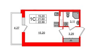 Квартира в ЖК «Астра Континенталь», студия, 21.6 м², 2 этаж