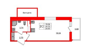 Квартира в ЖК Астра Континенталь, студия, 24.53 м², 8 этаж