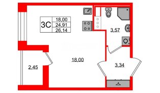 Квартира в ЖК Астра Континенталь, студия, 24.91 м², 8 этаж