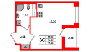 Квартира в ЖК Астра Континенталь, студия, 24.66 м², 8 этаж
