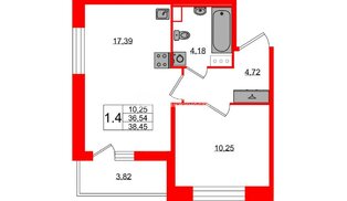 Квартира в ЖК Астра Континенталь, 1 комнатная, 36.54 м², 11 этаж