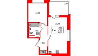 Квартира в ЖК Астра Континенталь, 1 комнатная, 37.03 м², 8 этаж