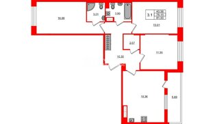 Квартира в ЖК Астра Континенталь, 3 комнатная, 78.15 м², 6 этаж