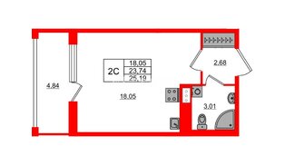 Квартира в ЖК «Астра Континенталь», студия, 23.74 м², 9 этаж