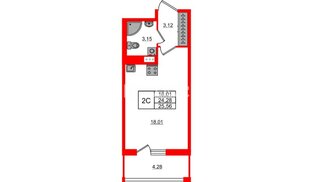 Квартира в ЖК Астра Континенталь, студия, 24.28 м², 11 этаж
