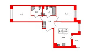 Квартира в ЖК Астра Континенталь, 2 комнатная, 55.98 м², 2 этаж