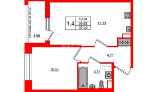 Квартира в ЖК «Астра Континенталь», 1 комнатная, 35.62 м², 10 этаж