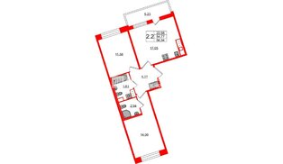 Квартира в ЖК Астра Континенталь, 2 комнатная, 54.77 м², 7 этаж