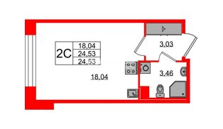 Квартира в ЖК «Астра Континенталь», студия, 24.53 м², 2 этаж