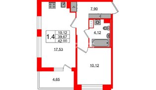 Квартира в ЖК «Астра Континенталь», 1 комнатная, 39.67 м², 4 этаж
