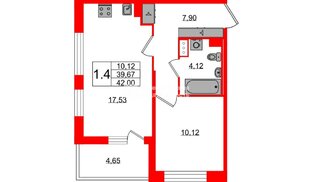 Квартира в ЖК «Астра Континенталь», 1 комнатная, 39.67 м², 7 этаж