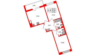 Квартира в ЖК Астра Континенталь, 2 комнатная, 54.88 м², 8 этаж