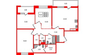 Квартира в ЖК «Астра Континенталь», 3 комнатная, 89.09 м², 7 этаж