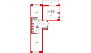 Квартира в ЖК Астра Континенталь, 2 комнатная, 56.08 м², 2 этаж