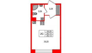 Квартира в ЖК Астра Континенталь, студия, 25.13 м², 2 этаж