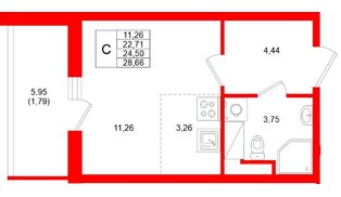Квартира в ЖК «Аквилон Верба», студия, 24.5 м², 8 этаж