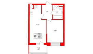 Квартира в ЖК «Аквилон Верба», 1 комнатная, 38.63 м², 8 этаж