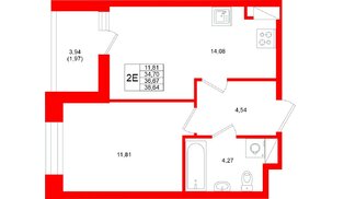 Квартира в ЖК «Аквилон Верба», 1 комнатная, 36.67 м², 6 этаж