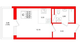 Квартира в ЖК «Аквилон Верба», студия, 25.38 м², 11 этаж