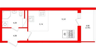 Квартира в ЖК «Аквилон Верба», студия, 28.88 м², 6 этаж