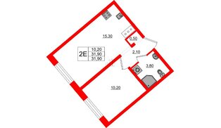 Квартира в ЖК «Цветной город», 1 комнатная, 31.9 м², 17 этаж