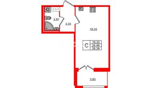 Квартира в ЖК «Рождественский квартал», студия, 26.38 м², 2 этаж