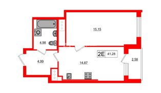 Квартира в ЖК 'OKLA', 1 комнатная, 41.28 м², 14 этаж