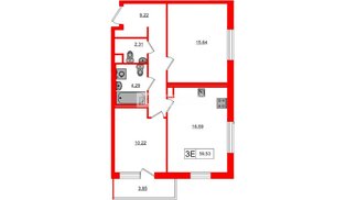 Квартира в ЖК 'OKLA', 2 комнатная, 59.53 м², 2 этаж