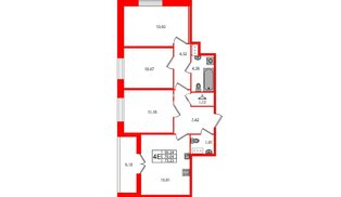 Квартира в ЖК Рождественский квартал, 3 комнатная, 73.24 м², 3 этаж