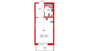 Квартира в ЖК 'OKLA', студия, 29.83 м², 2 этаж