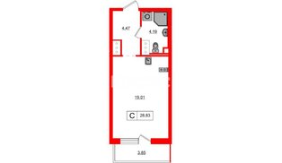 Квартира в ЖК 'OKLA', студия, 28.83 м², 8 этаж