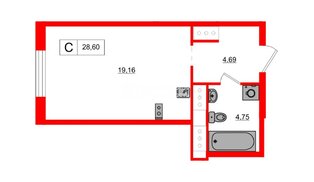 Квартира в ЖК 'OKLA', студия, 28.6 м², 11 этаж
